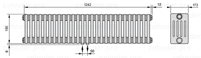Схема (чертеж) Радиатор Zehnder Charleston 5019/27 №3470 Белый глянцевый RAL 9016